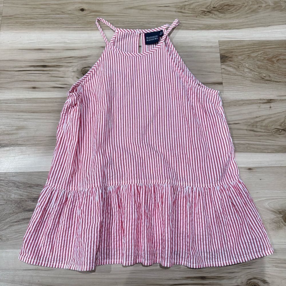 Madison Mathews Pink White Striped Tank Top Women’s Medium